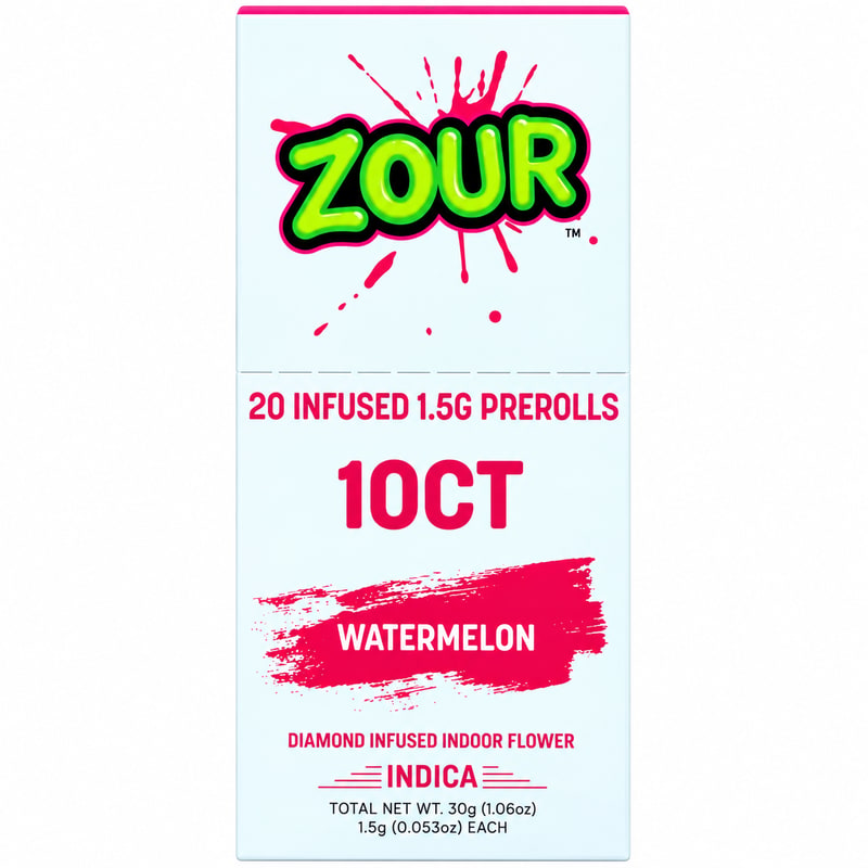 Zour Diamond Infused Pre - Rolls 1.5g 2pk 10ct Box - Indica - Watermelon