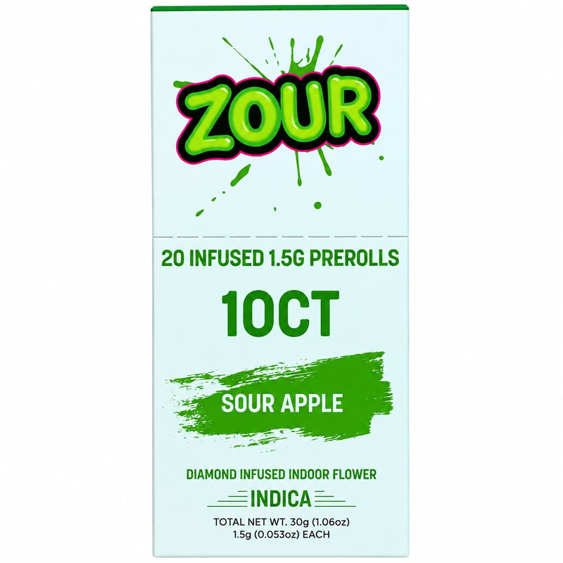 Zour Diamond Infused Pre - Rolls 1.5g 2pk 10ct Box - Indica - Sour Apple
