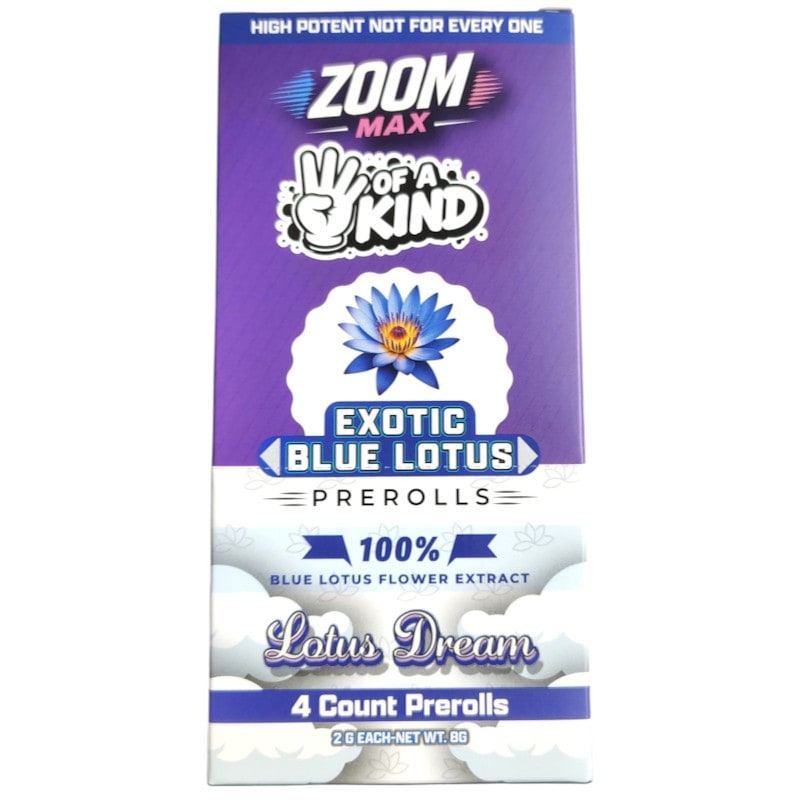Zoom Max Four Of A Kind Exotic Blue Lotus 2g Pre-Rolls 4pk 10ct Box-Lotus Dreams