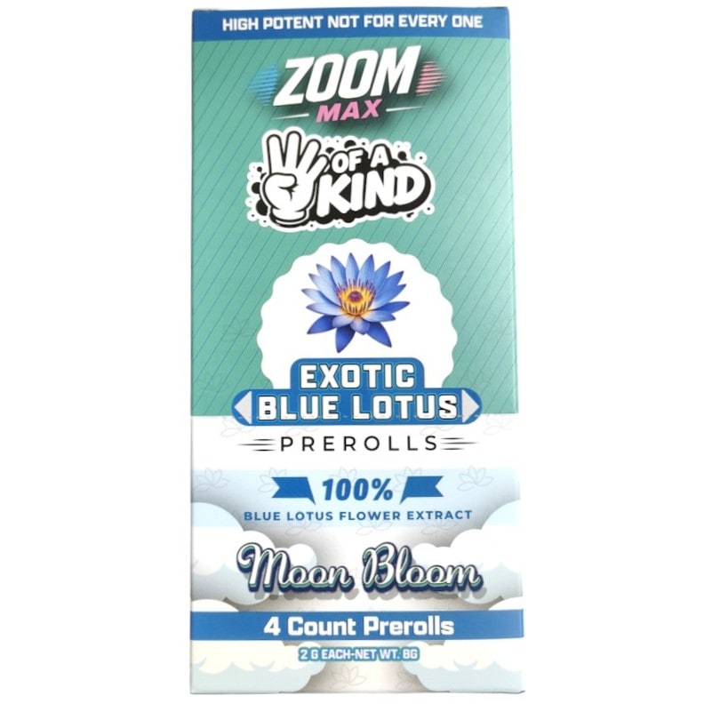 Zoom Max Four Of A Kind Exotic Blue Lotus 2g Pre-Rolls 4pk 10ct Box-Moon Bloom