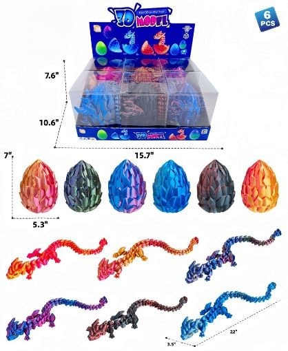 3D Printed Dragon With Wings Toys 6ct Box
