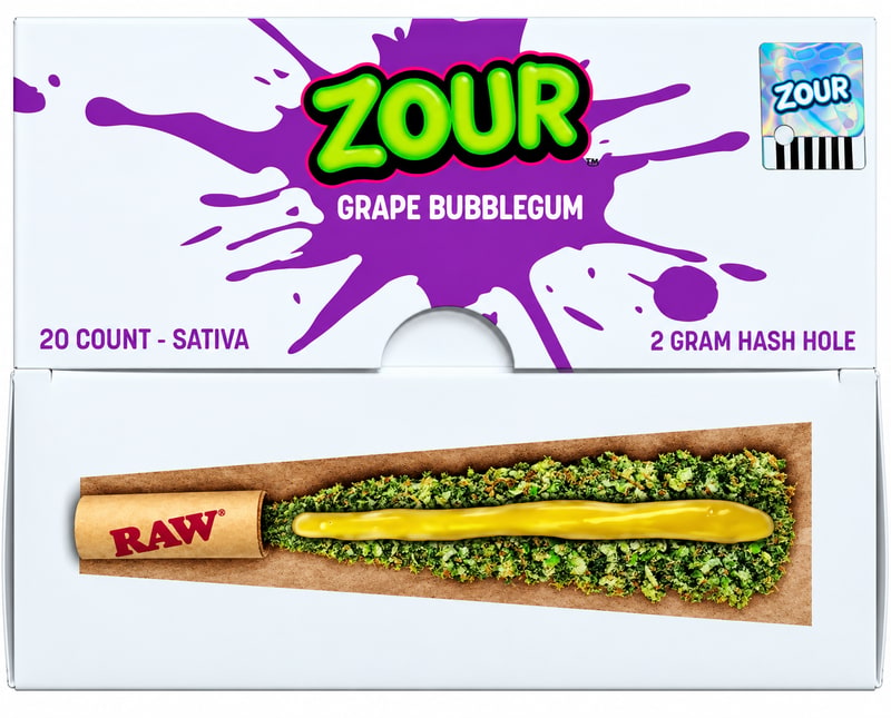 Zour Hash Hole Pre - Rolls 2gm 20ct Box - Grape Bubblegum