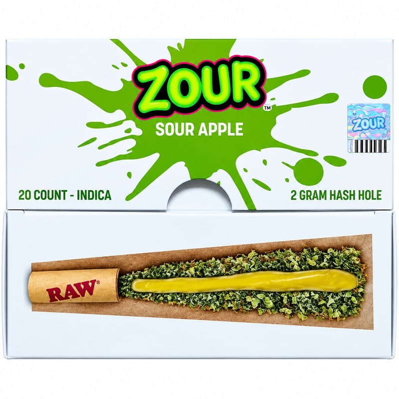 Zour Hash Hole Pre - Rolls 2gm 20ct Box - Sour Apple
