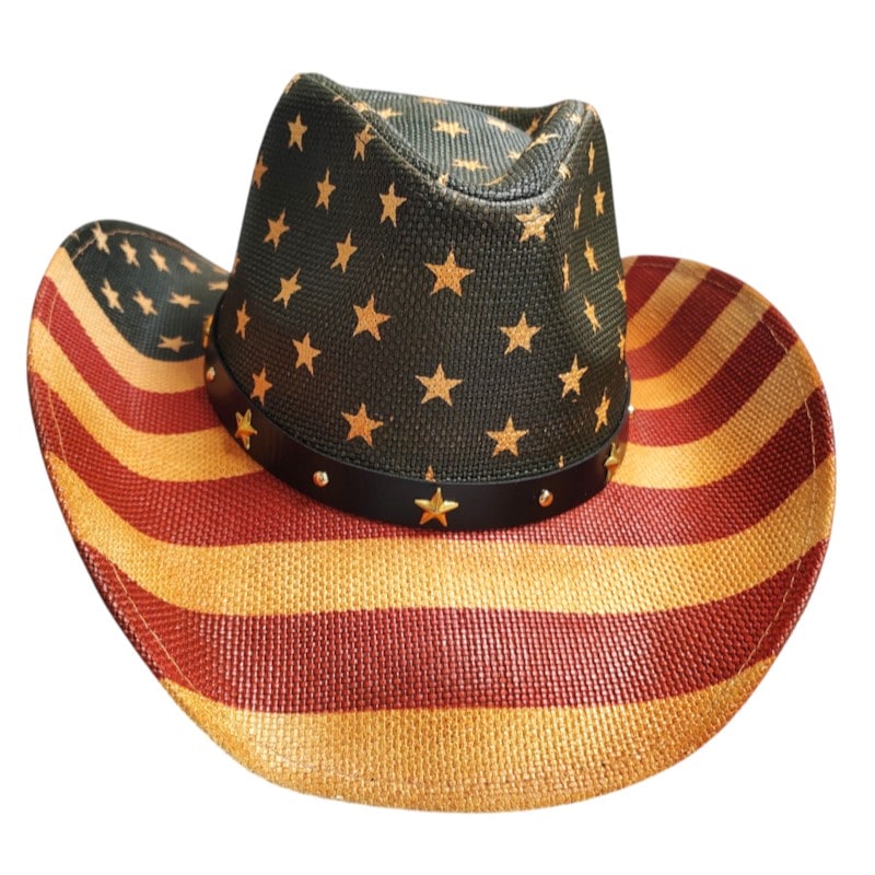Cowboys Hats - USA Flag Brown W/Leather Star Band