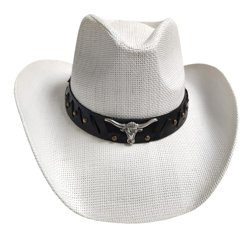 Cowboys Hats -Sliver Longhorn Bull Head W/ Leather Hat Band