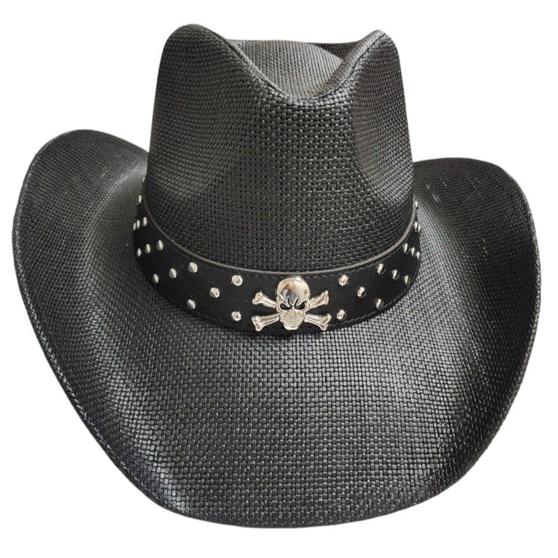 Cowboys Hats - Black Leather Belt w/ Sliver Danger Sign