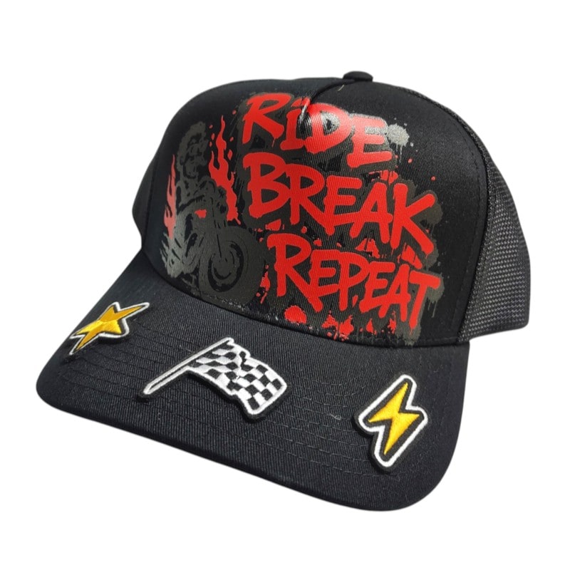 Dad Hats Caps - Ride Break Repeat Patch Black