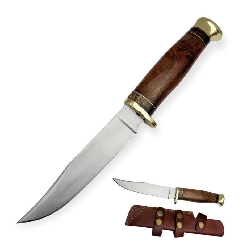 Knife - Hunting Knife Dark Brown W/Leather Sheath