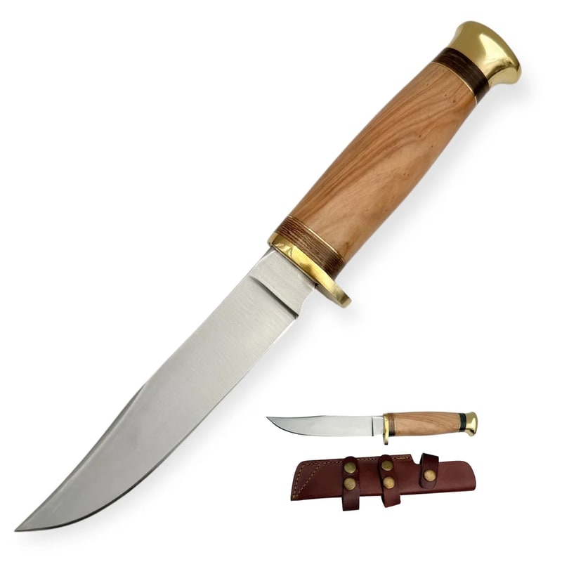 Knife - Hunting Knife Light Brown W/Leather Sheath