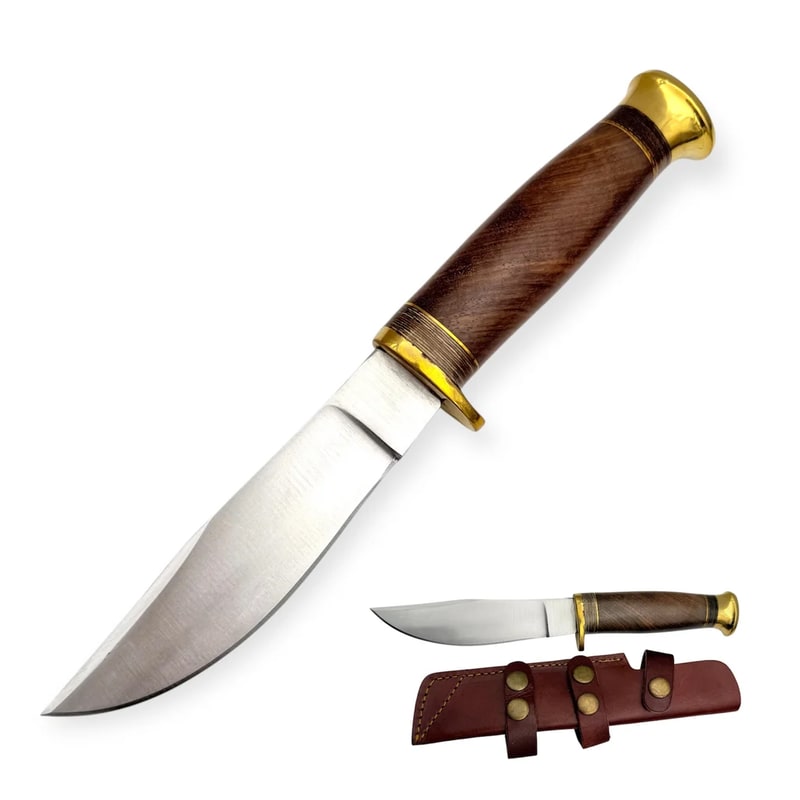 Knife - Hunting Knife Drak Brown W/Leather Sheath 5.5Inch Blade