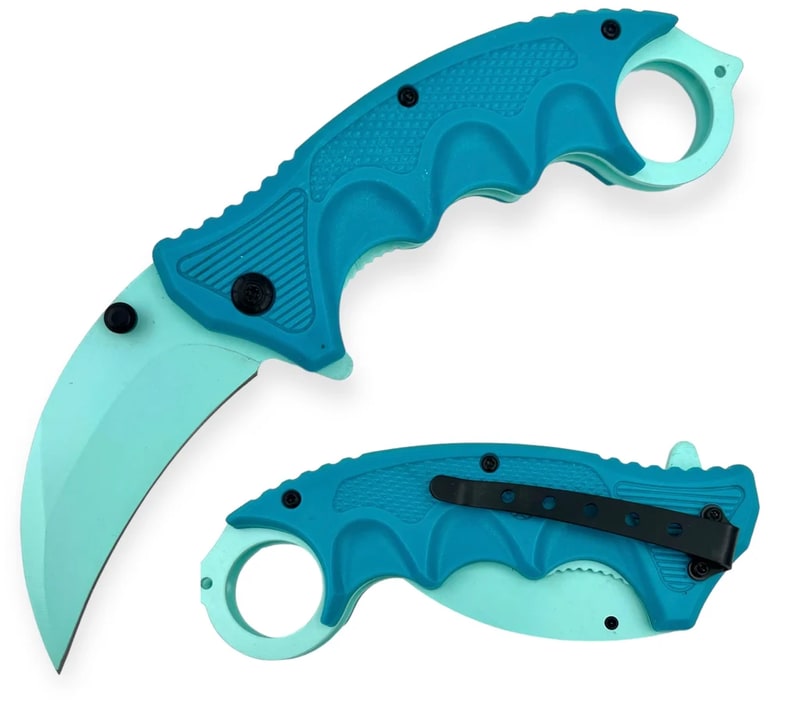 Knife -Karambit Teal Folding Knife W/Clip (SJ-916-TL-TL)