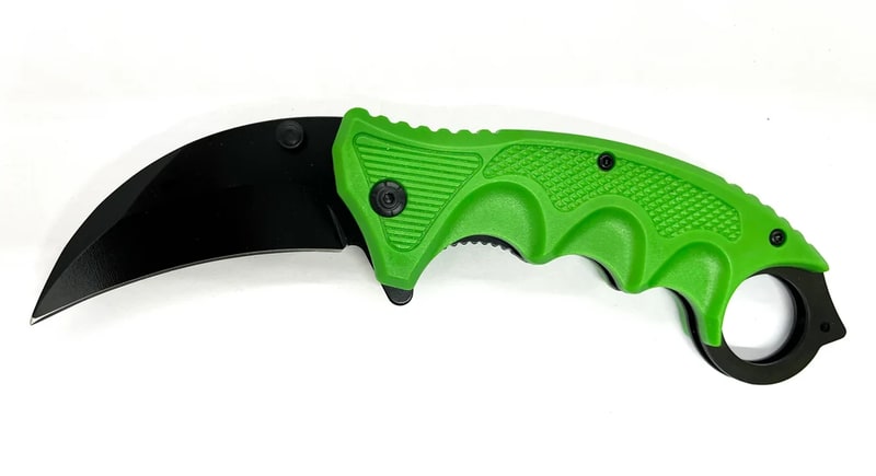 Knife -Black Blade & Green Handle Folding Knife W/Clip (SJ-916-GN)
