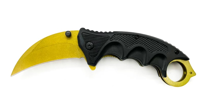 Knife -Black Handle & Gold Blade Folding Knife W/Clip (SJ-916-BK-GD)