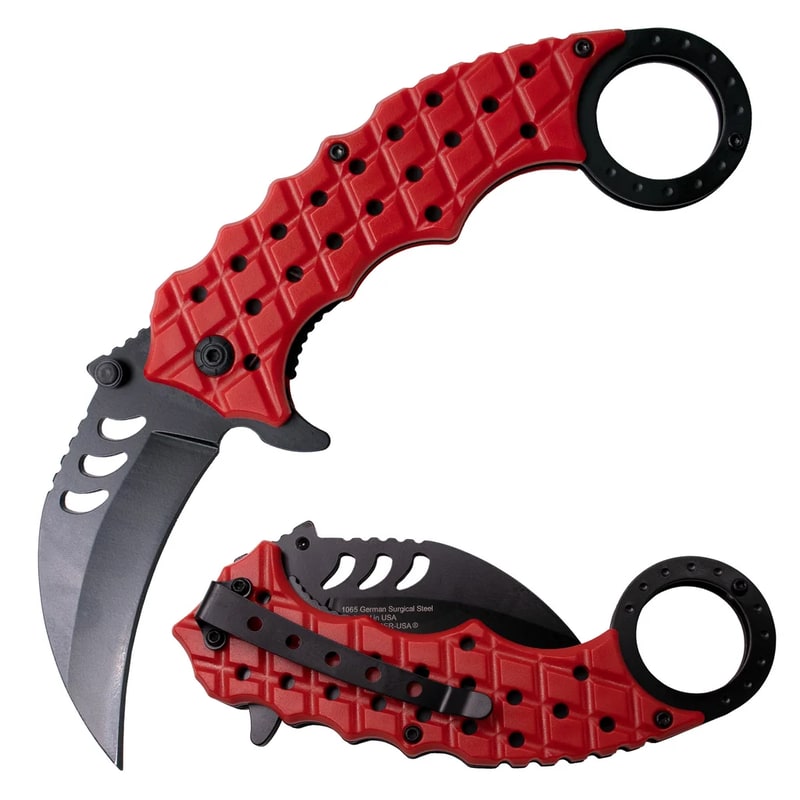 Knife -Black Blade & Red Handle Folding Knife (SJ-915-RD)