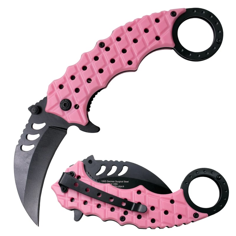 Knife -Black Blade & Pink Handle Folding Knife (SJ-915-PK)