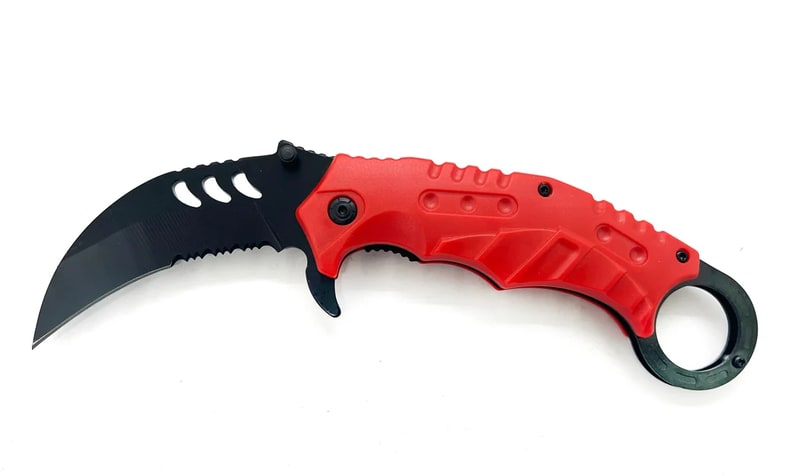 Knife -Red Handle & Black Knife Karambit Style Knife (SJ-914-RD)
