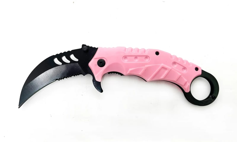 Knife -Pink Handle & Black Knife Karambit Style Knife (SJ-914-PK)