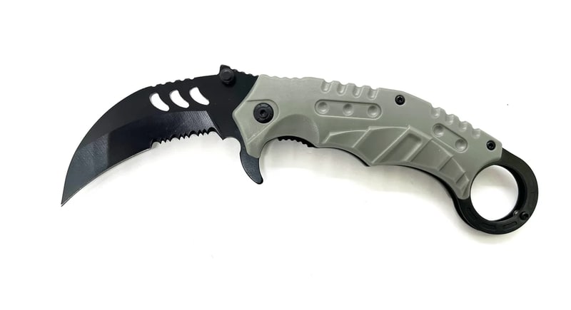 Knife -Grey Handle & Black Knife Karambit Style Knife (SJ-914-GY)