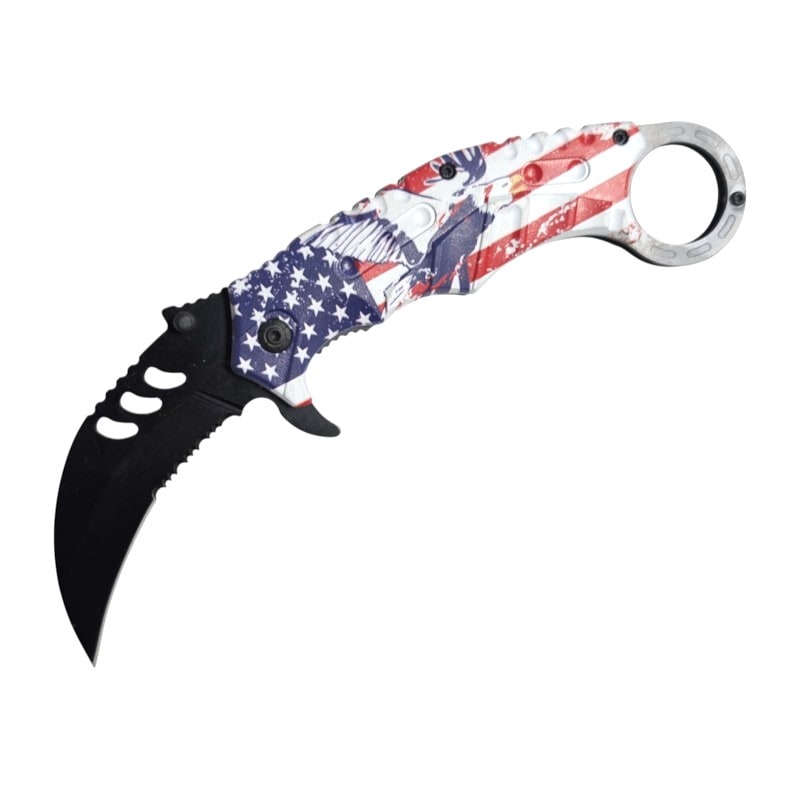 Knife - USA Flag & Eagle Handle Karambit Style Knife (SJ - 914 - FLG - 3)