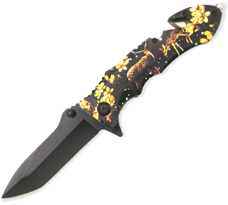 Knife - Spring Assisted Deer Tanto ( SJ - 411 - DR - L)