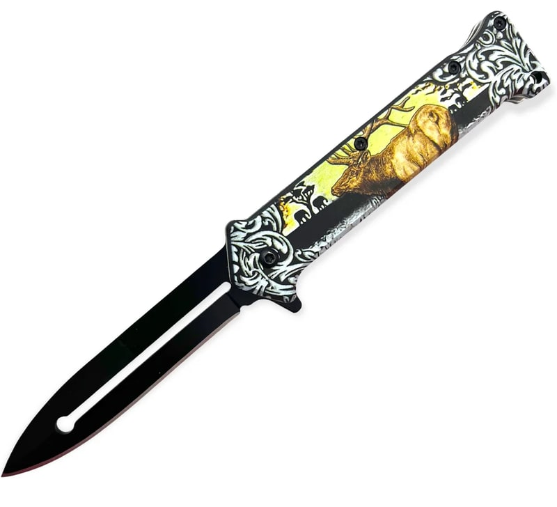 Knife - Spring Assisted Deer Print Knife (SJ - 407 - DR - M)