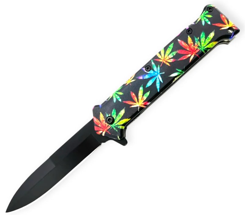 Knife - Spring Assisted Colorfull Rasta Plant Knife (SJ - 406 - WL - 2)