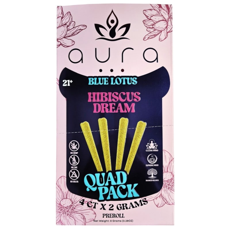 Aura Blue Lotus Pre-Rolls 2gm 4pk 10ct Box- Hibiscus Dream
