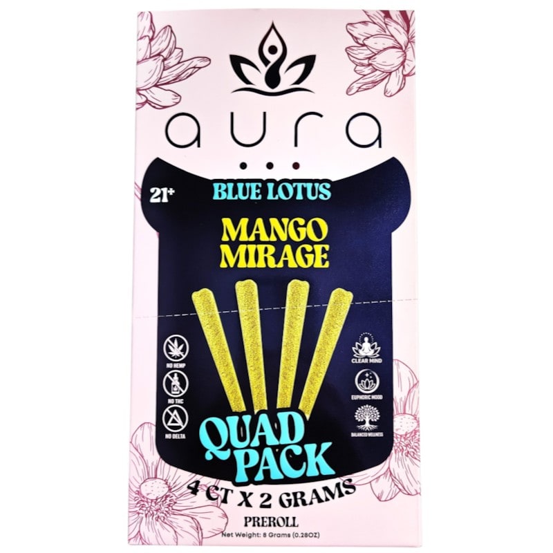 Aura Blue Lotus Pre - Rolls 2gm 4pk 10ct Box - Mango Mirage