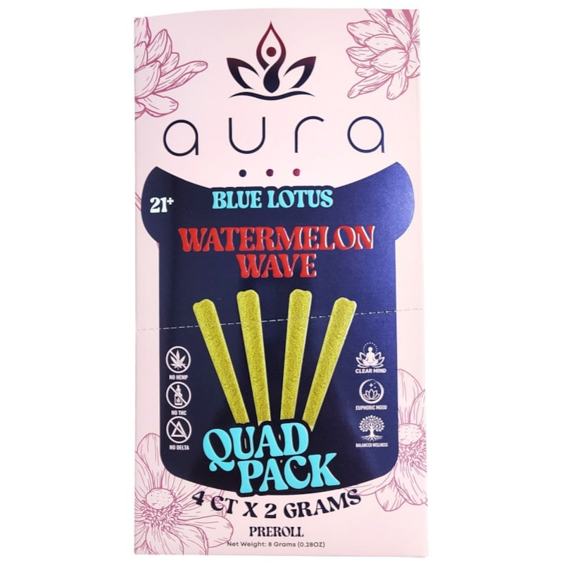 Aura Blue Lotus Pre - Rolls 2gm 4pk 10ct Box - Watermelon Wave