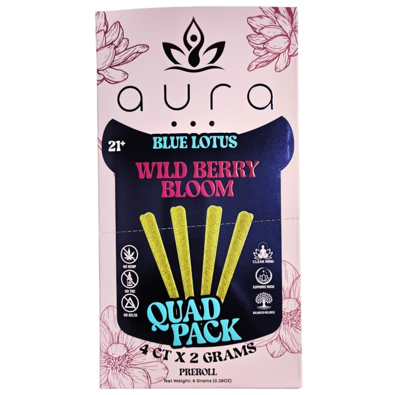 Aura Blue Lotus Pre - Rolls 2gm 4pk 10ct Box - Wildberry Bloom