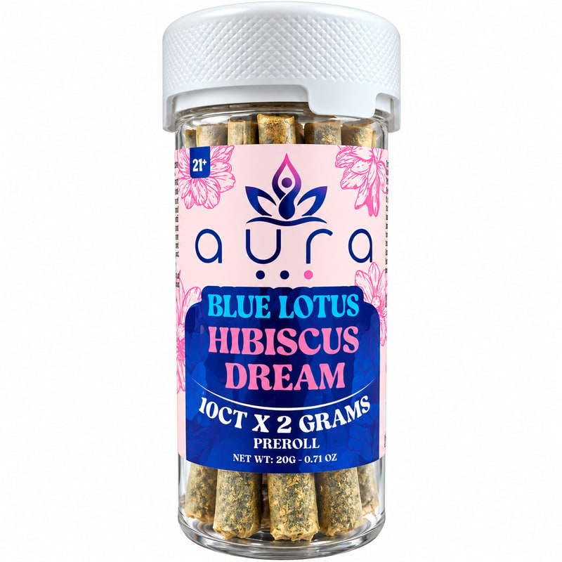 Aura Blue Lotus Pre Roll 2gm 10ct Jar-Hibiscus Dream