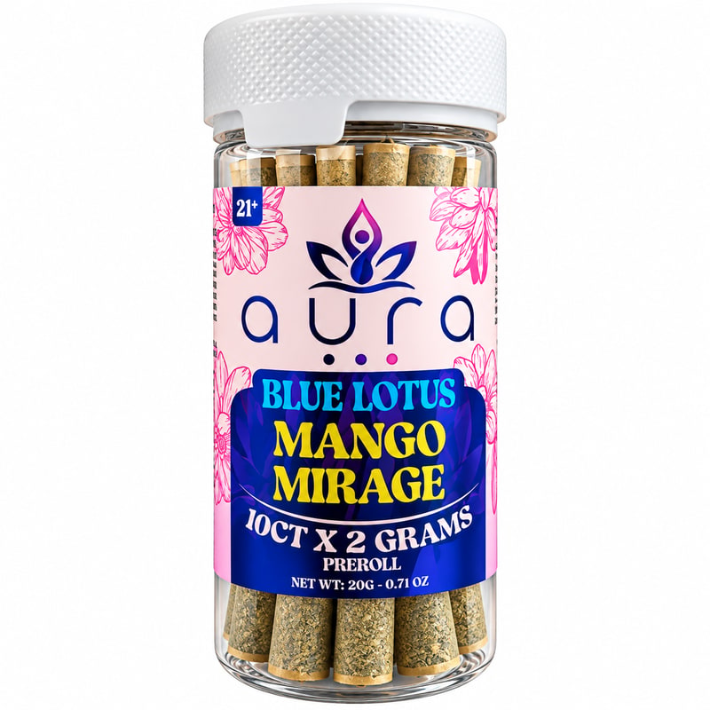 Aura Blue Lotus Pre Roll 2gm 10ct Jar-Mango Mirage