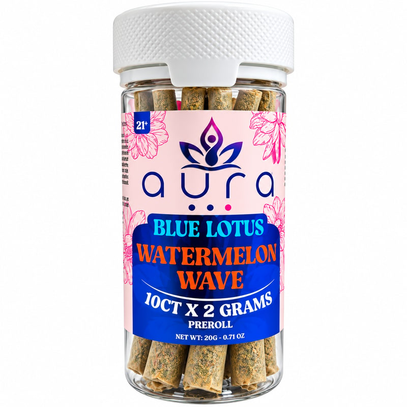 Aura Blue Lotus Pre Roll 2gm 10ct Jar-Watermelon Wave