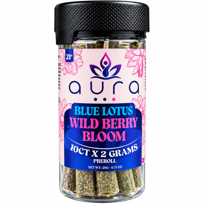 Aura Blue Lotus Pre Roll 2gm 10ct Jar-Wildberry Bloom
