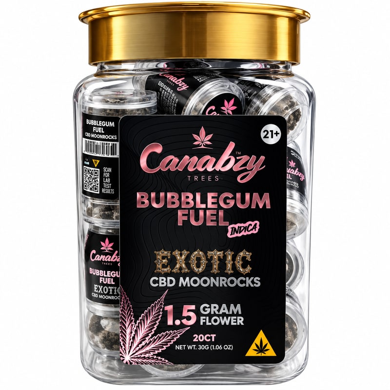 Canabzy Exotic CBD Moonrocks 1.5g 20ct Jar - Indica - Bubblegum Fuel