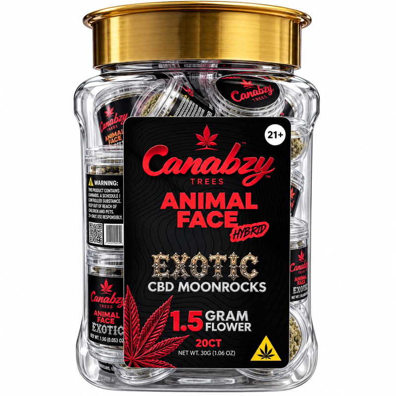 Canabzy Exotic CBD Moonrocks 1.5g 20ct Jar - Hybrid - Animal Face