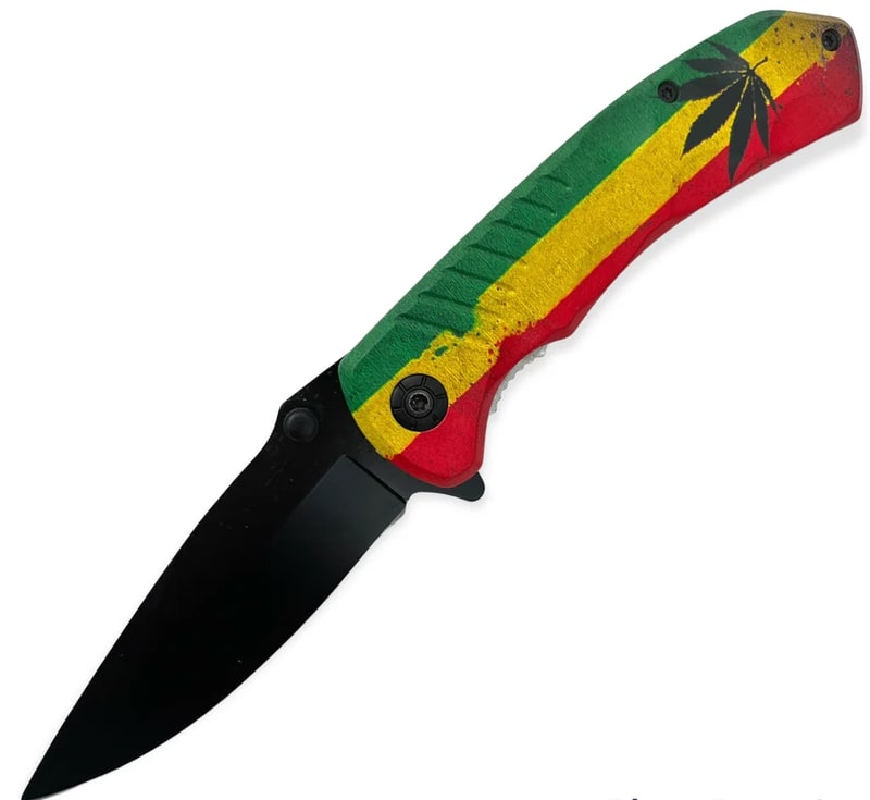 Knife -Spring Assisted 3 Colors Rasta Plant Knife (SJ-404-WL-5)