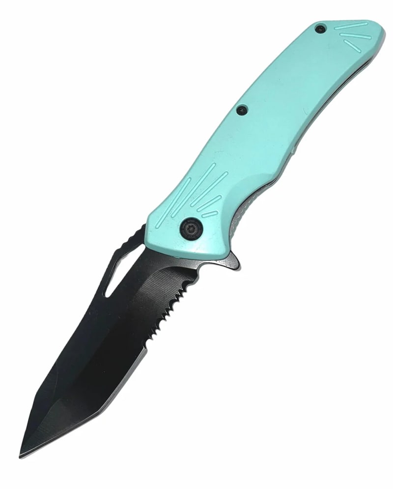 Knife -Spring Assisted Teal Tanto Handle Knife (SJ-402-TL)