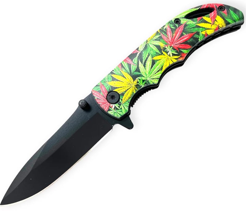 Knife -3 Color Rasta Plant Assisted Drop Knife (SJ-401-WL-3)