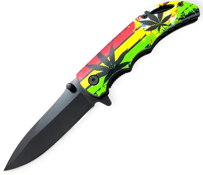 Knife - Rasta Plant Assisted Drop Knife (SJ - 401 - WL - 1)