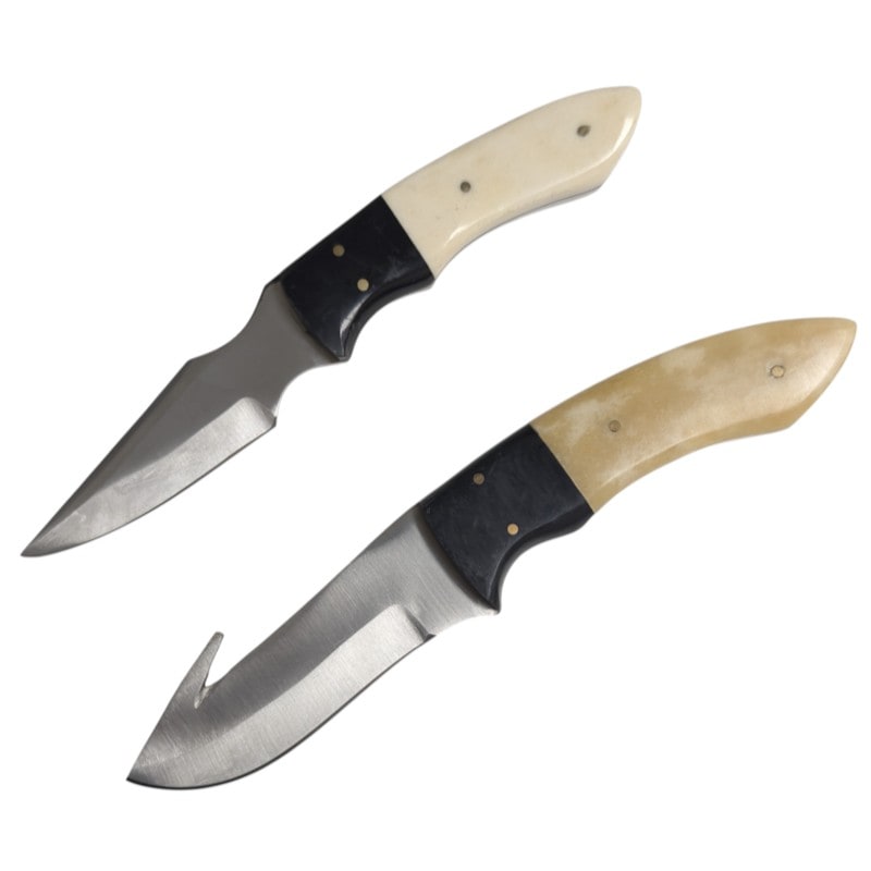 Knife - Full Tang Bone Gut Hook & Skinner Hunting Knife W/Sheath