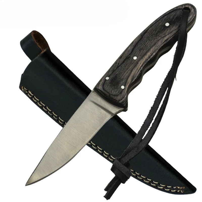 Knife - 7.5 Inches Full Tang Gray Pakka Wood Hunting Knife W/Sheath