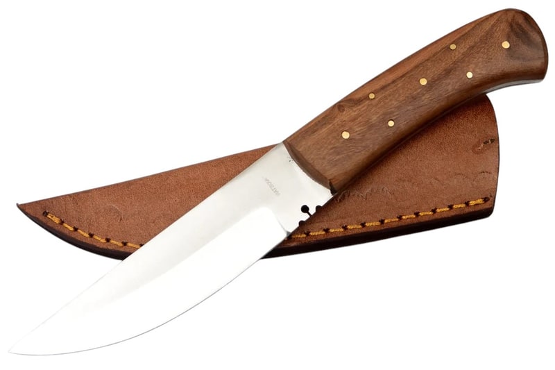 Knife - 8.5 Inch Brown Wood Handle Hunting Knife W/Sheath