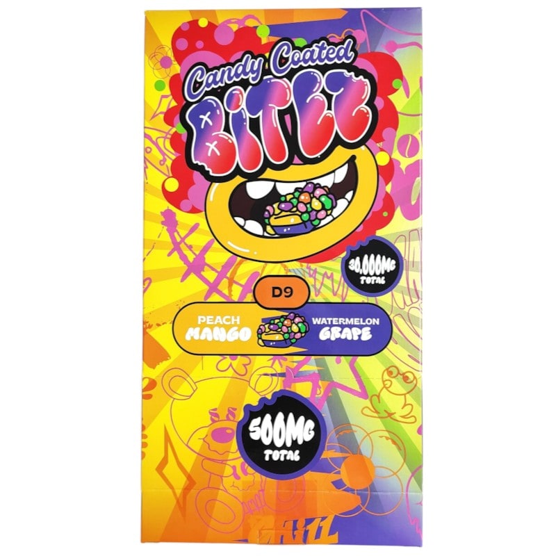 Candy Coated D9 Bitez 30000mg 60ct Box-Peach Mango/Watermelon Grape