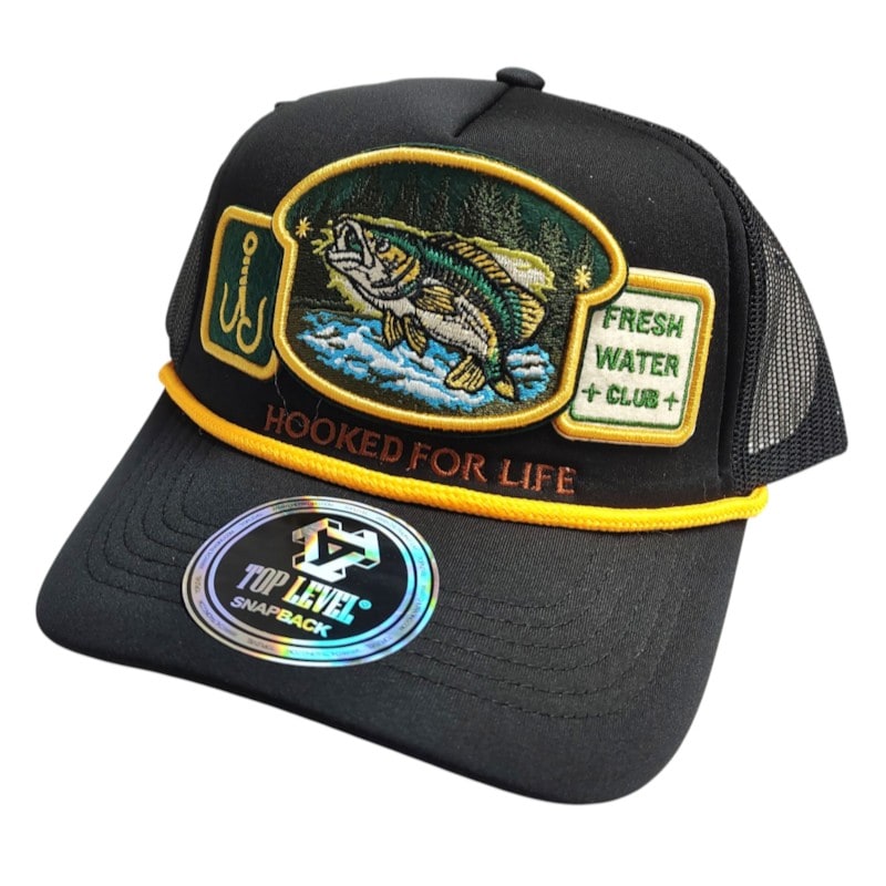 Dad Hats Caps - Fresh Water Club Fish Patch Black