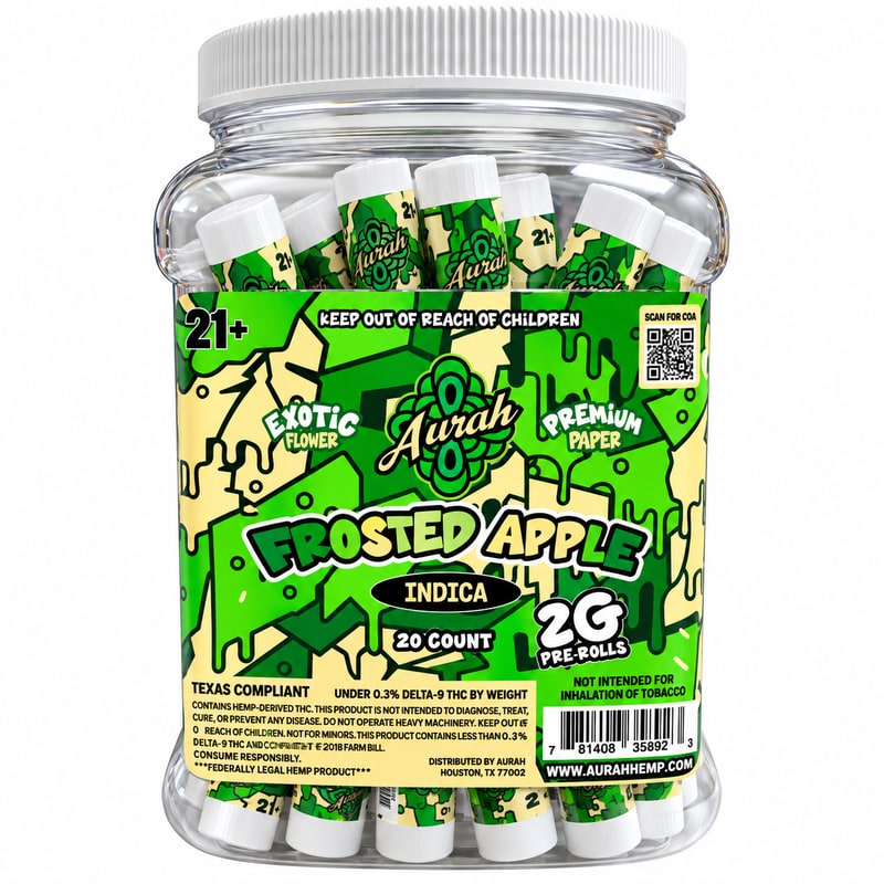 Aurah Exotic Flower Pre - Rolls 2g 20ct Jar - Indica - Frosted Apple