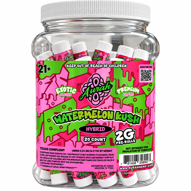 Aurah Exotic Flower Pre - Rolls 2g 20ct Jar - Hybrid - Watermelon Kush