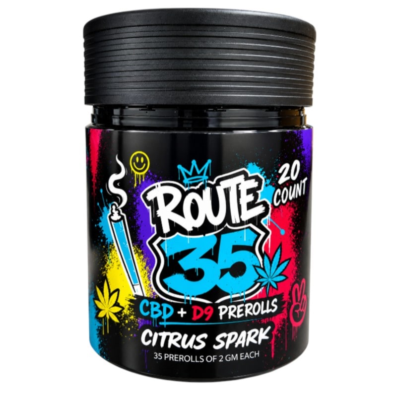 Route 35 CBD+D9 Pre - Rolls 2g 20ctJar - Citrus Spark