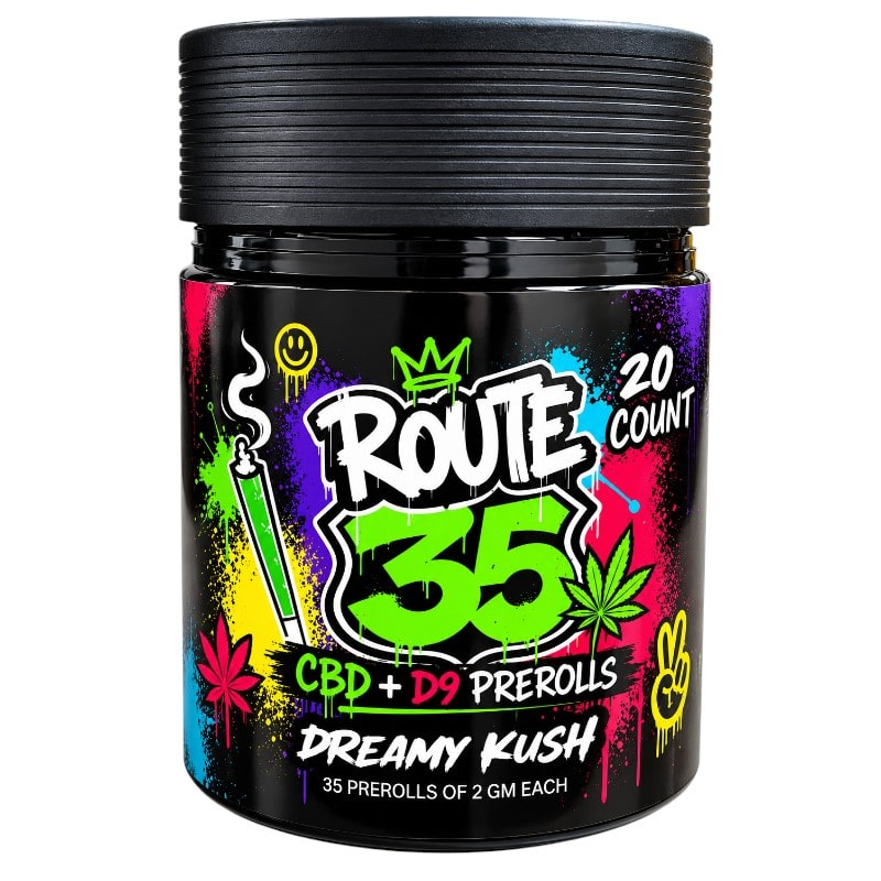 Route 35 CBD+D9 Pre - Rolls 2g 20ctJar - Dreamy Kush