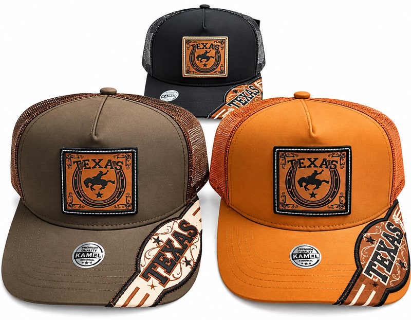 Dad Hats Caps - Texas Square Patch Brown